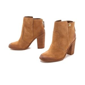 Tory Burch Tan Suede Block Heel Ankle Boots